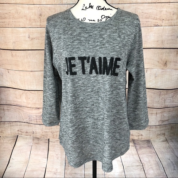 NYDJ Tops - NYDJ Grey & Black JE T’AIME Top Size L 3/4 Sleeves